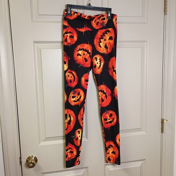 No Boundaries Womens Halloween Leggings Size Small Orange Pumpkin Jack-O-Lantern - Picture 1 of 4